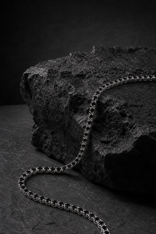 Charle Necklace 13.5 CT by ADAM moissanite necklace in black with sterling silver 925 links