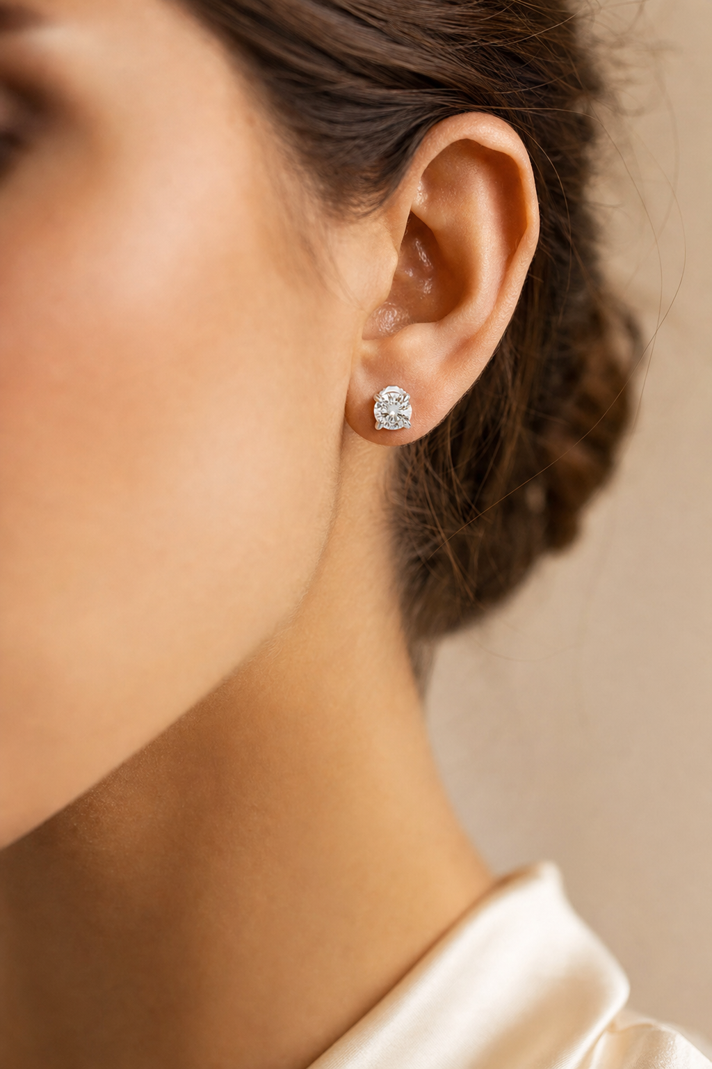 Moon Earrings 1 CT ADAM moon design 925 silver moissanite studs in round bezel with bright sparkle